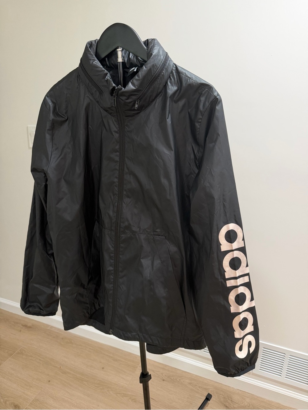 adidas Black Kids' Rain Jacket with White Logo Sleeve
